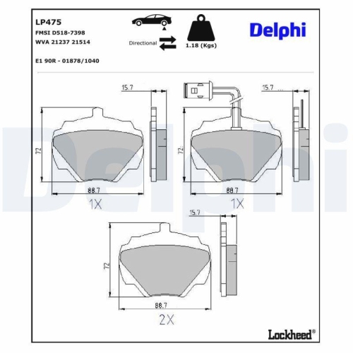DELPHI Bremsbelagsatz, Scheibenbremse LP475