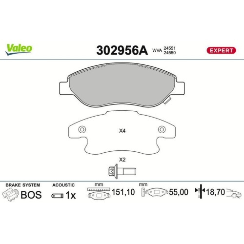 VALEO Bremsbelagsatz, Scheibenbremse EXPERT 302956A