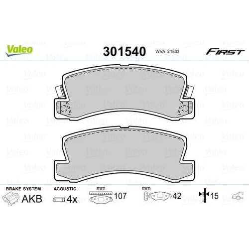 VALEO Bremsbelagsatz, Scheibenbremse FIRST 301540