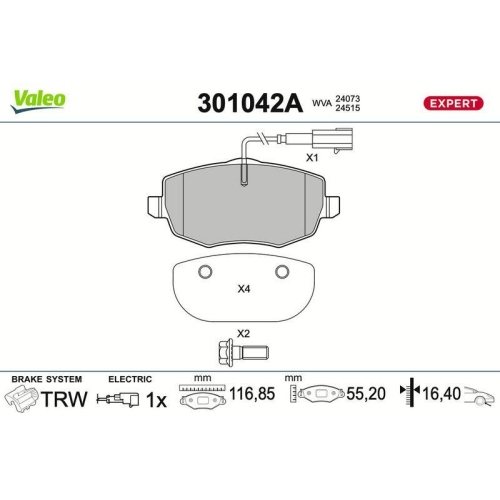 VALEO Bremsbelagsatz, Scheibenbremse EXPERT 301042A