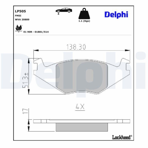 DELPHI Bremsbelagsatz, Scheibenbremse LP505
