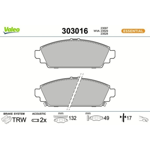 VALEO Bremsbelagsatz, Scheibenbremse ESSENTIAL 303016