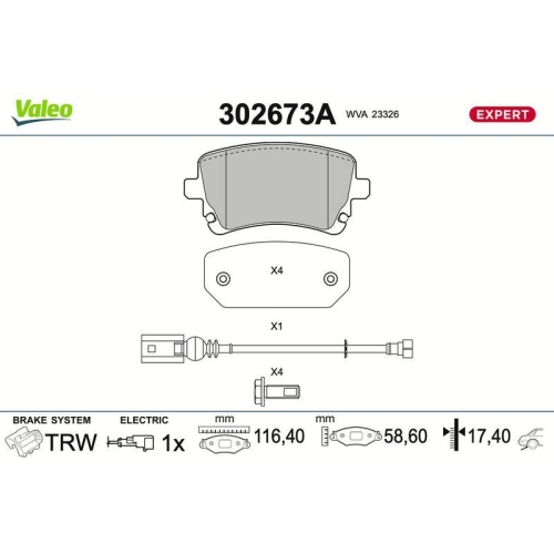 VALEO Bremsbelagsatz, Scheibenbremse EXPERT 302673A