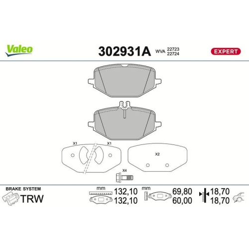 VALEO Bremsbelagsatz, Scheibenbremse EXPERT 302931A