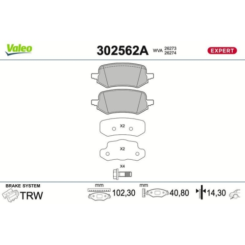 VALEO Bremsbelagsatz, Scheibenbremse EXPERT 302562A