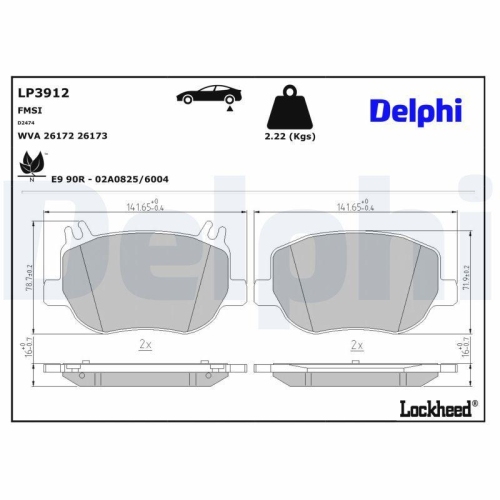 DELPHI Bremsbelagsatz, Scheibenbremse LP3912