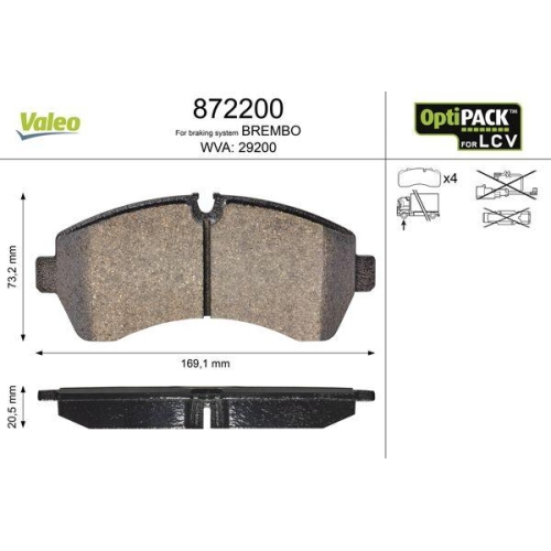 VALEO Bremsbelagsatz, Scheibenbremse OPTIPACK for LCV 872200