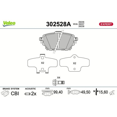 VALEO Bremsbelagsatz, Scheibenbremse EXPERT 302528A