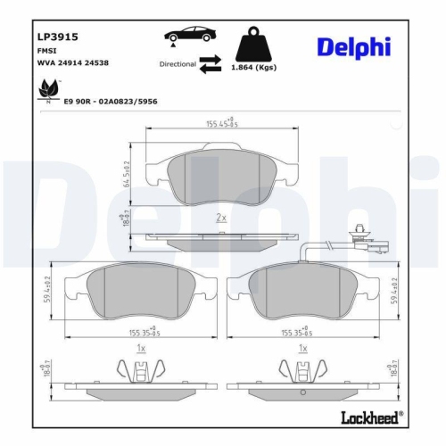 DELPHI Bremsbelagsatz, Scheibenbremse LP3915