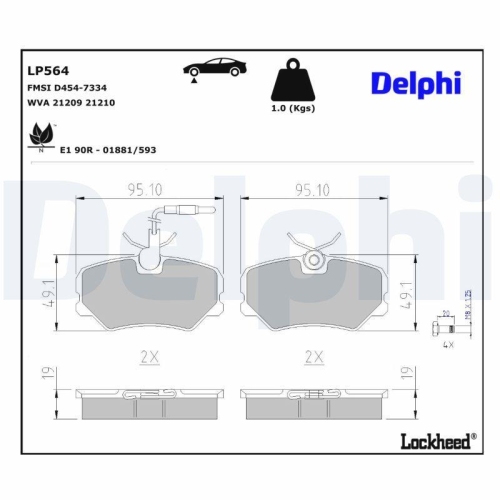 DELPHI Bremsbelagsatz, Scheibenbremse LP564