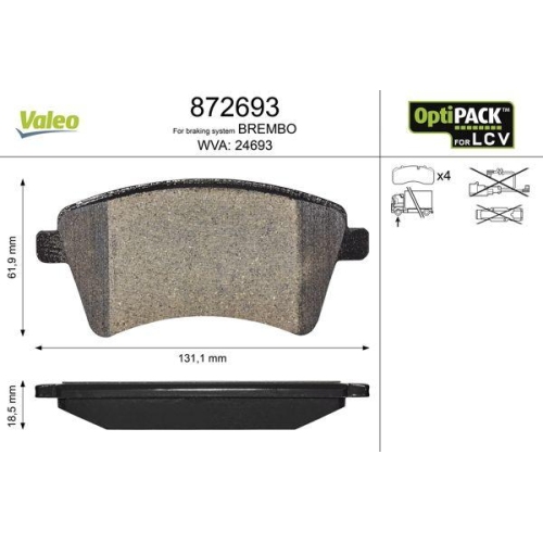 VALEO Bremsbelagsatz, Scheibenbremse OPTIPACK for LCV 872693