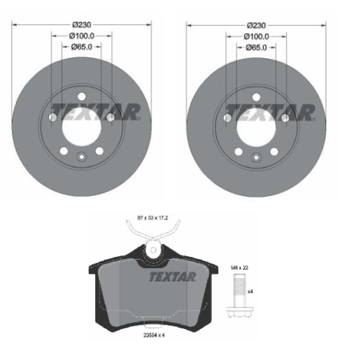 TEXTAR Bremsensatz - 2x Bremsscheiben + Bremsbelagsatz Hinten Hinterachse VSB00291