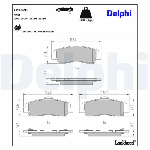 DELPHI Bremsbelagsatz, Scheibenbremse LP3878