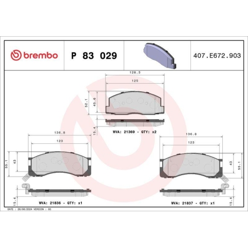 BREMBO Bremsbelagsatz, Scheibenbremse PRIME LINE P 83 029