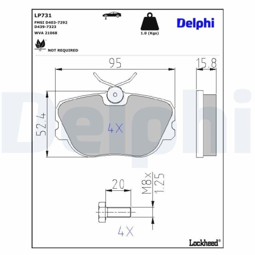 DELPHI Bremsbelagsatz, Scheibenbremse LP731