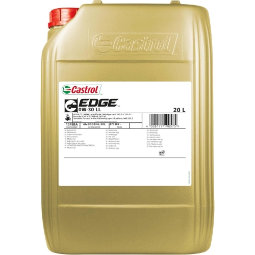 Motoröl Castrol EDGE 0W-30 LL / 20 Liter Kanister VW 507.00 504.00 229.51 15F9BA