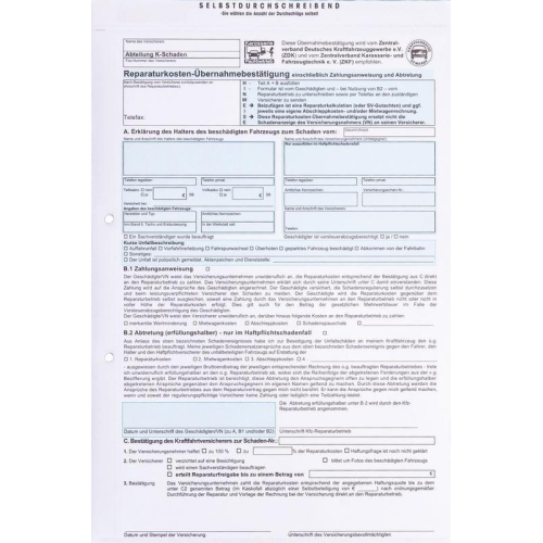 25 Formulare Reparaturkosten &Uuml;bernahmebest&auml;tigung DIN A4 Wei&szlig; EICHNER 9036-00158