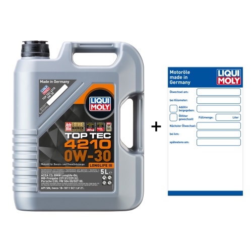 Liqui Moly Top Tec 4210 Motor&ouml;l 0W-30 5-Liter VW 504 00 / 507 00 21605+&Ouml;lzettel