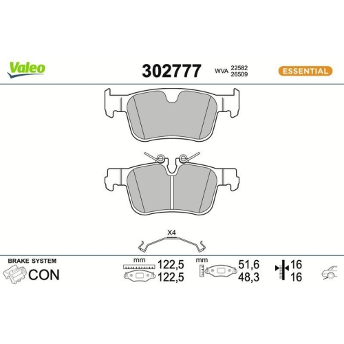 VALEO Bremsbelagsatz, Scheibenbremse ESSENTIAL 302777