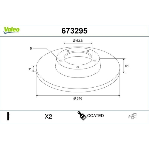 VALEO Bremsscheibe COATED 673295