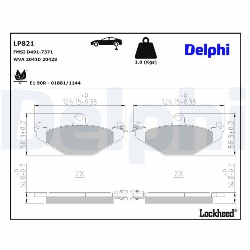 DELPHI Bremsbelagsatz, Scheibenbremse LP821