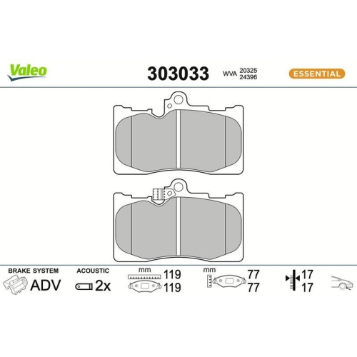 VALEO Bremsbelagsatz, Scheibenbremse ESSENTIAL 303033