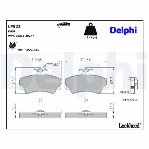 DELPHI Bremsbelagsatz, Scheibenbremse LP822
