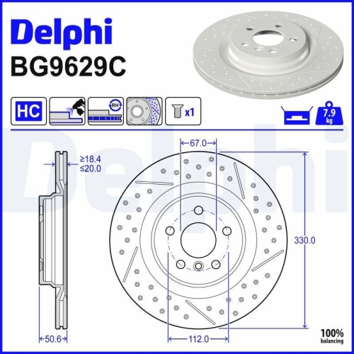 DELPHI Bremsscheibe BG9629C