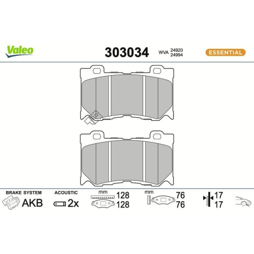 VALEO Bremsbelagsatz, Scheibenbremse ESSENTIAL 303034