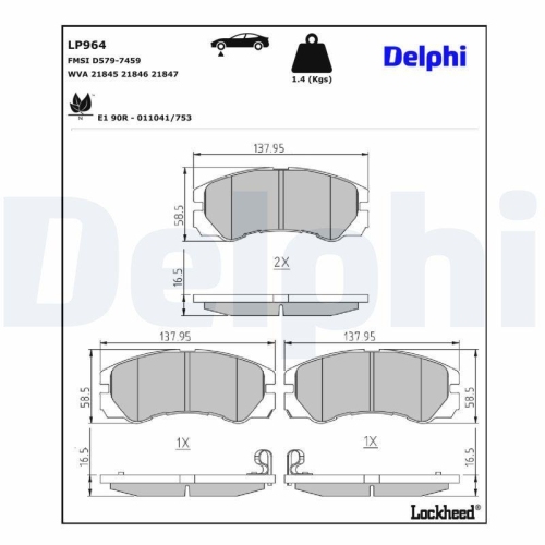 DELPHI Bremsbelagsatz, Scheibenbremse LP964