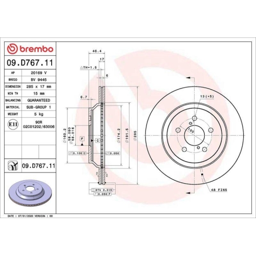 BREMBO Bremsscheibe PRIME LINE - UV Coated 09.D767.11
