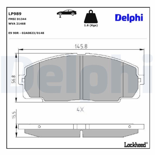 DELPHI Bremsbelagsatz, Scheibenbremse LP989