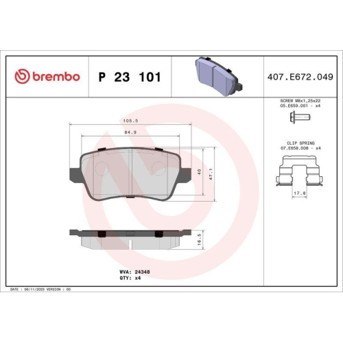 BREMBO Bremsbelagsatz, Scheibenbremse PRIME LINE P 23 101