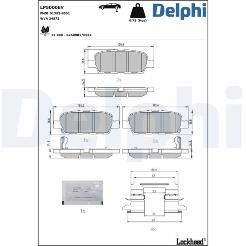 DELPHI Bremsbelagsatz, Scheibenbremse LP5000EV
