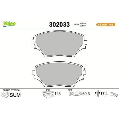 VALEO Bremsbelagsatz, Scheibenbremse ESSENTIAL 302033