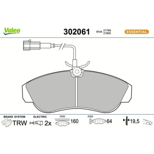 VALEO Bremsbelagsatz, Scheibenbremse ESSENTIAL 302061