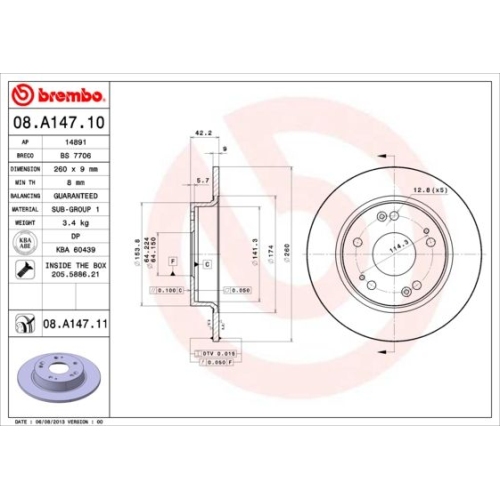 BREMBO Bremsscheibe PRIME LINE - UV Coated 08.A147.11