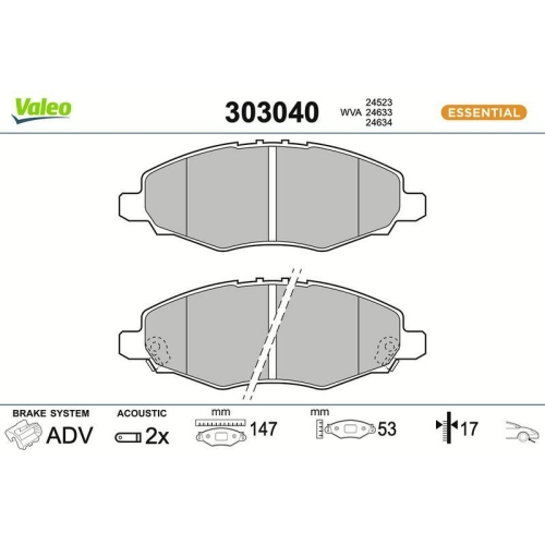 VALEO Bremsbelagsatz, Scheibenbremse ESSENTIAL 303040