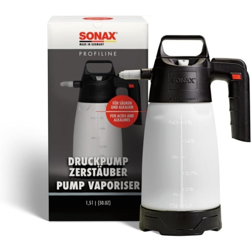 SONAX DRUCKPUMP ZERST&Auml;UBER F&Uuml;R S&Auml;UREN + ALKALIEN LEER INHALT 1,25 Liter 04960050