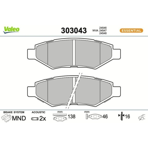 VALEO Bremsbelagsatz, Scheibenbremse ESSENTIAL 303043