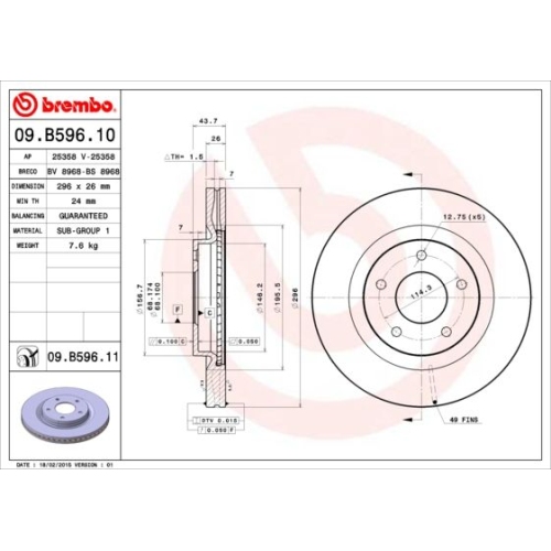 BREMBO Bremsscheibe PRIME LINE - UV Coated 09.B596.11
