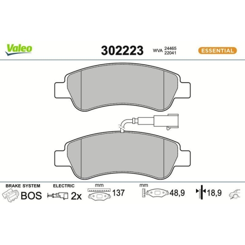VALEO Bremsbelagsatz, Scheibenbremse ESSENTIAL 302223
