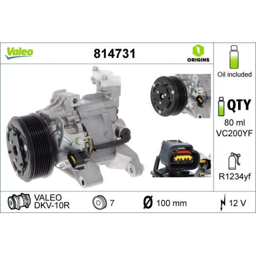 VALEO Kompressor, Klimaanlage VALEO ORIGINS - NEW O.E. TECHNOLOGIE 814731