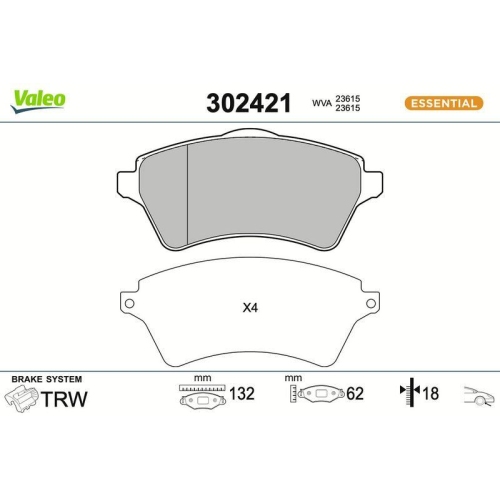 VALEO Bremsbelagsatz, Scheibenbremse ESSENTIAL 302421