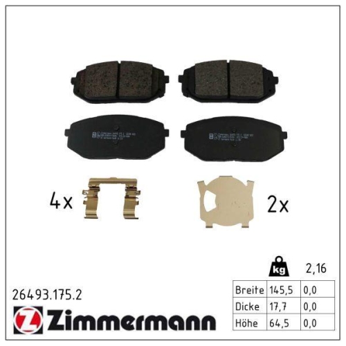 ZIMMERMANN Bremsbelagsatz, Scheibenbremse 26493.175.2