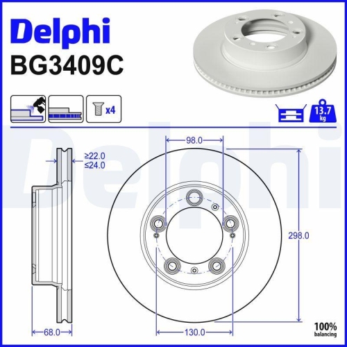 DELPHI Bremsscheibe BG3409C