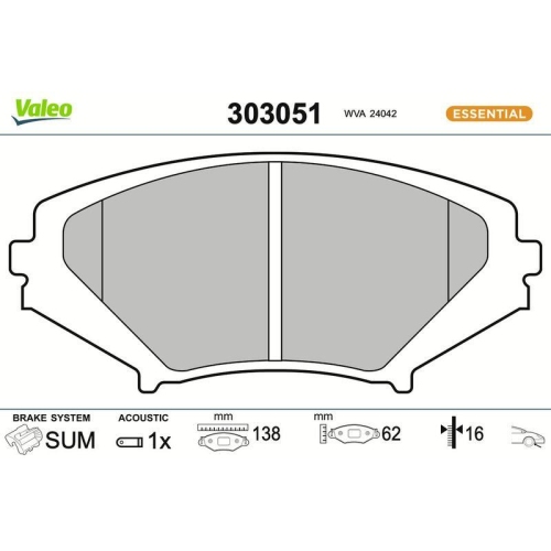 VALEO Bremsbelagsatz, Scheibenbremse ESSENTIAL 303051