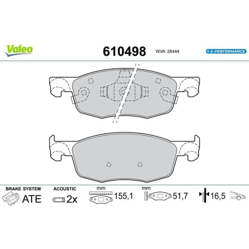VALEO Bremsbelagsatz, Scheibenbremse E-PERFORMANCE 610498