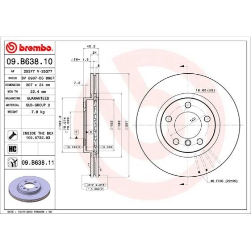 BREMBO Bremsscheibe PRIME LINE - UV Coated 09.B638.11