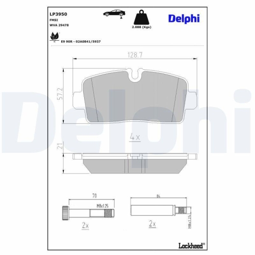 DELPHI Bremsbelagsatz, Scheibenbremse LP3950